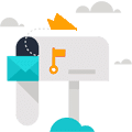 Mailbox icon with key and cloud, symbolizing secure cloud storage.